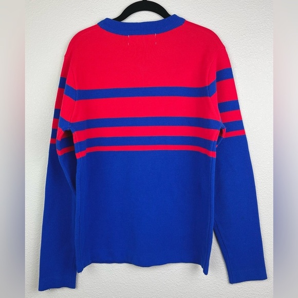 VTG 70s Liberty Bell Women's Medium Blue Red Striped Crewneck Apres Ski Sweater - Picture 5 of 11